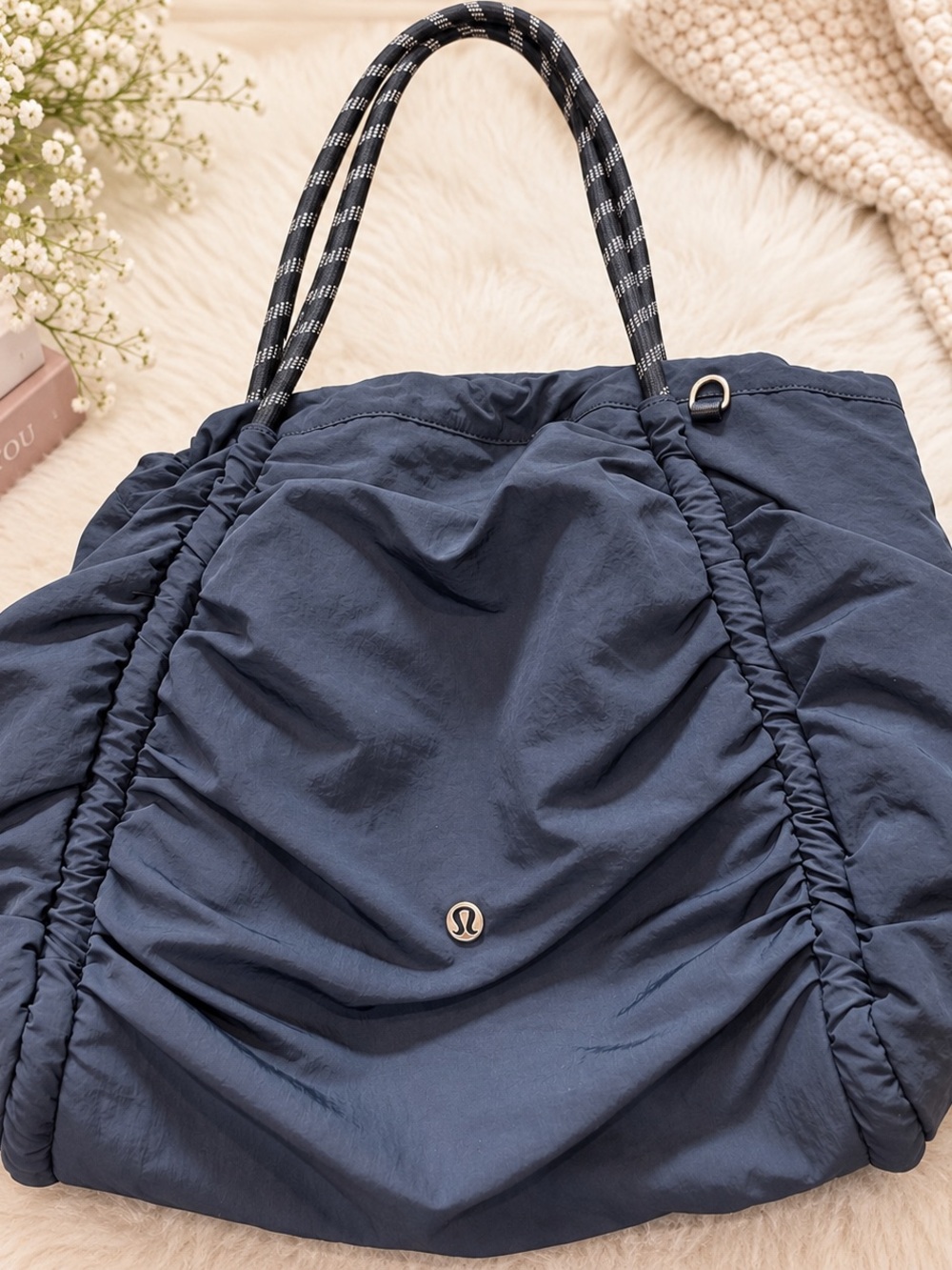 lululemon athletica Deep Navy Ruched Tote with Braided Handles